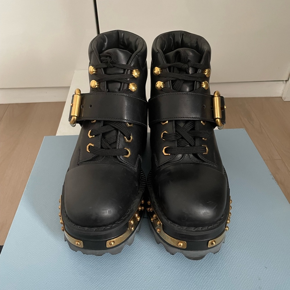 Prada Black Platform lace up boots 37.5 - Picture 2 of 15